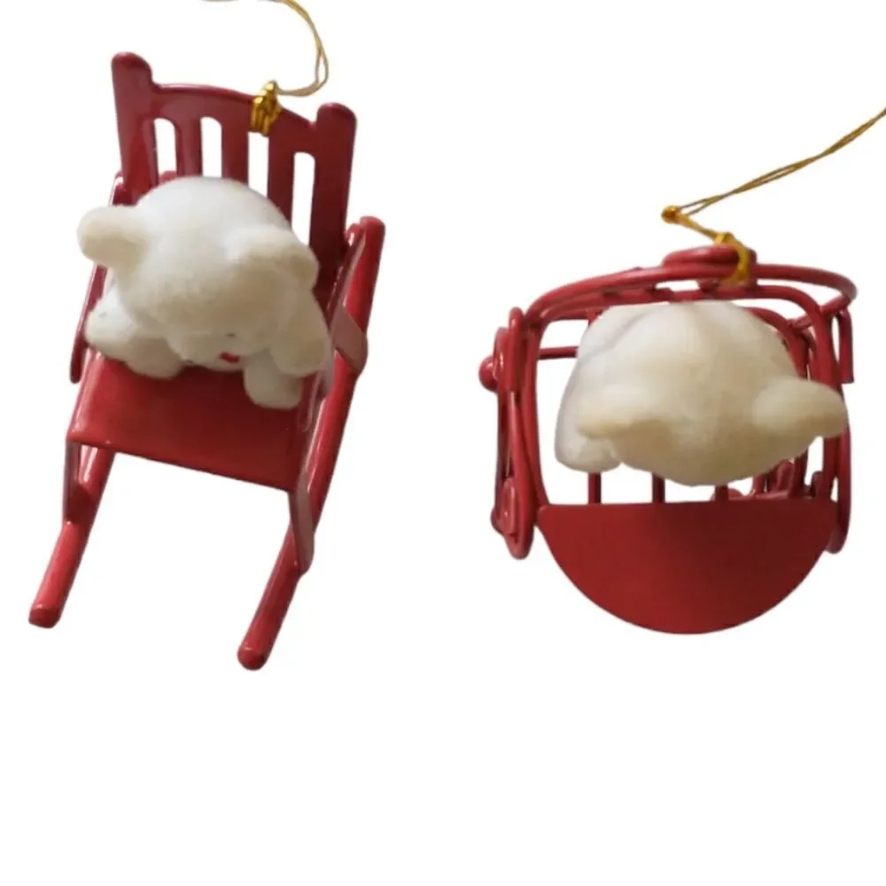Avon Flocked Teddy Bear Ornament‎ Lot x 2 Red Metal Rocking Chair High Chair.
